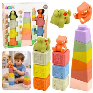 Zestaw Miękkie Klocki Sensoryczne Edukacyjne Gumowe Dinozaury 14 el. LEAN Toys