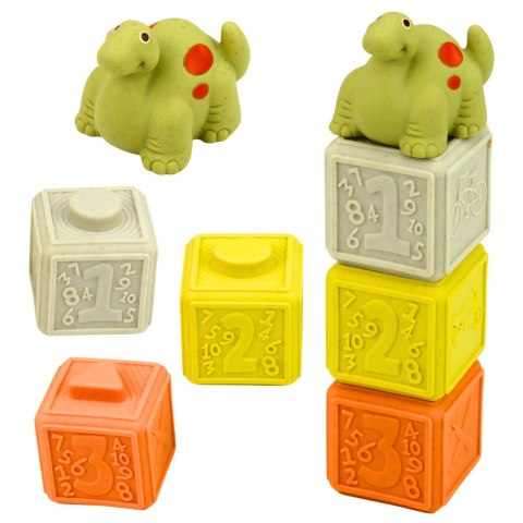 Zestaw Miękkie Klocki Sensoryczne Edukacyjne Gumowe Dinozaury 14 el. LEAN Toys