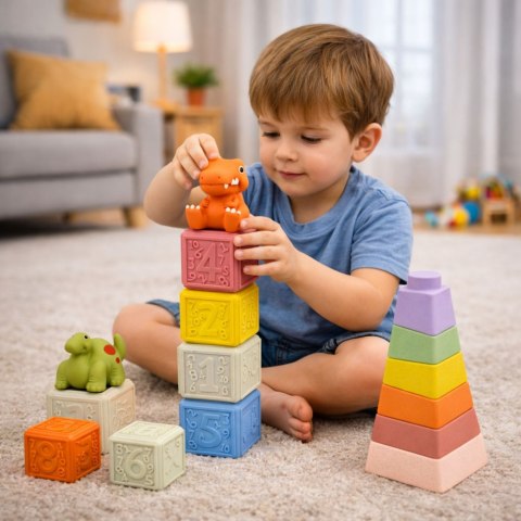 Zestaw Miękkie Klocki Sensoryczne Edukacyjne Gumowe Dinozaury 14 el. LEAN Toys