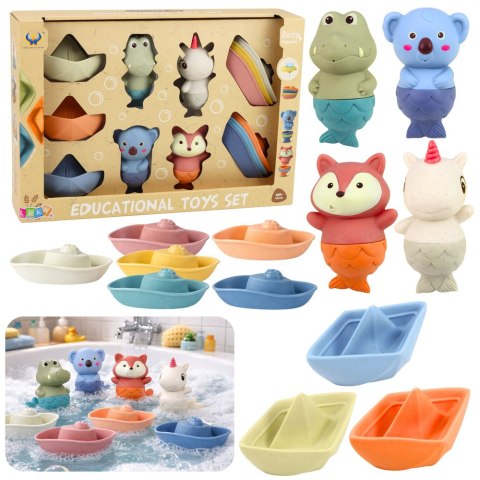 Zestaw Zabawki Do Kąpieli Zwierzątka Statki Łódeczki Gumowe 13 el. LEAN Toys