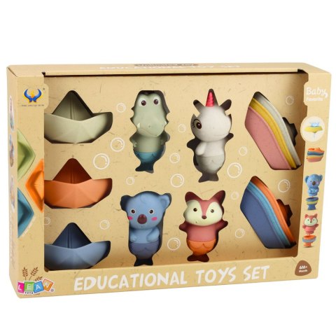 Zestaw Zabawki Do Kąpieli Zwierzątka Statki Łódeczki Gumowe 13 el. LEAN Toys