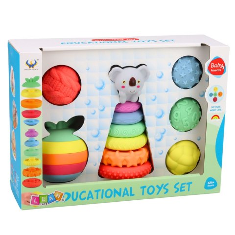 Zestaw Zabawki Sensoryczne Dla Malucha Piramidka Piłki Gumowe 16 el. LEAN Toys