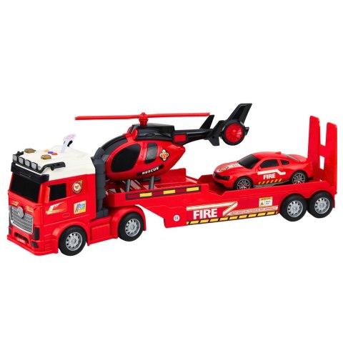 Zestaw Strażacki Ratunkowy Ciężarówka Laweta Auto Helikopter Światła Dźwięk LEAN Toys
