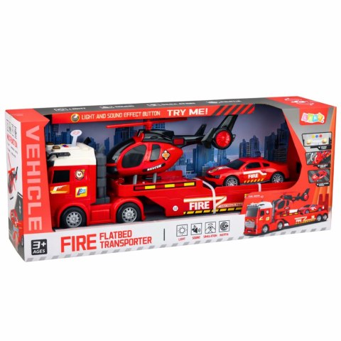 Zestaw Strażacki Ratunkowy Ciężarówka Laweta Auto Helikopter Światła Dźwięk LEAN Toys