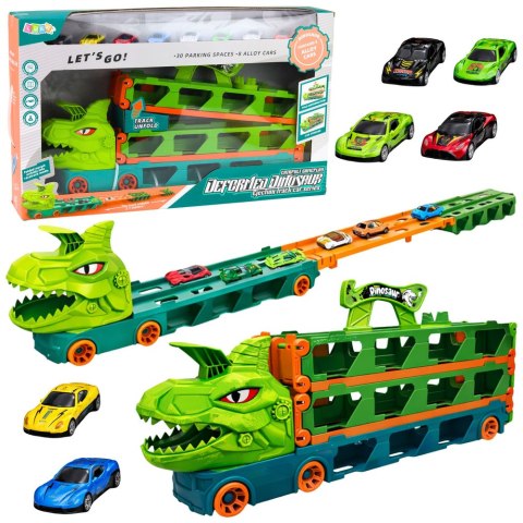 Ciężarówka Dinozaur z Resorakami Tor Dla Autek Transporter Wyrzutnia 4w1 LEAN Toys