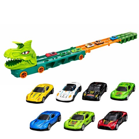 Ciężarówka Dinozaur z Resorakami Tor Dla Autek Transporter Wyrzutnia 4w1 LEAN Toys