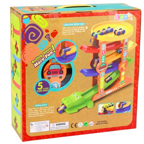 Tor Zjeżdżalnia Równoważnia Dla Autek Krokodyl 5 Poziomów LEAN Toys