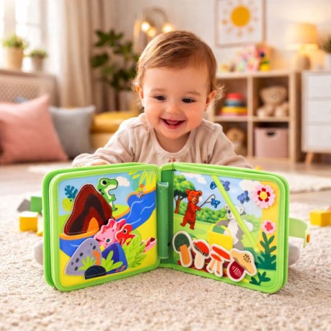 Książeczka Edukacyjna Sensoryczna Filcowa 3D Dzikie Zwierzęta LEAN Toys