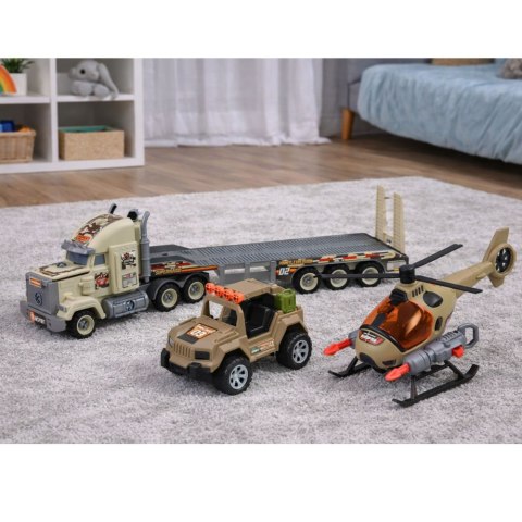 Zestaw Wojskowy Militarny Ciężarówka Helikopter Auto Terenowe Żołnierz LEAN Toys