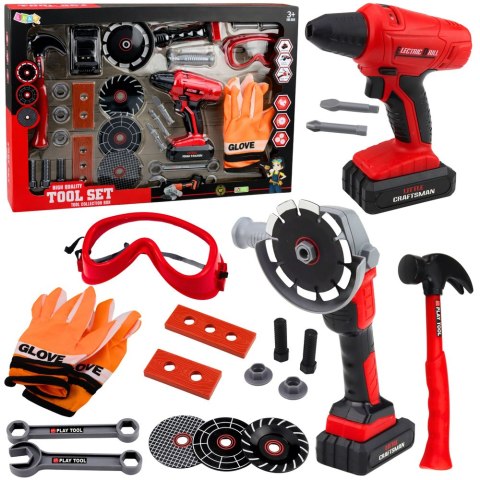 Duży Zestaw Narzędzi Dla Dzieci Wkrętarka Szlifierka Na Baterie 28 el. LEAN Toys