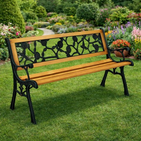 Ławka Ogrodowa Drewniana Metalowa Ławeczka Parkowa Ogrodowa z oparciem LEAN