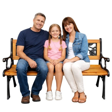 Ławka Ogrodowa Drewniana Metalowa Ławeczka Parkowa z oparciem LEAN