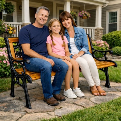 Ławka Ogrodowa Drewniana Metalowa Ławeczka Parkowa z oparciem LEAN