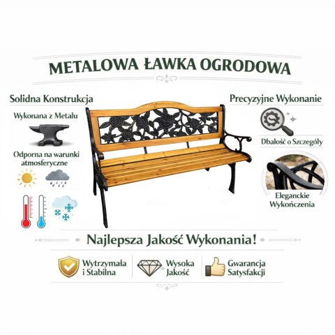 Ławka Ogrodowa Drewniana Metalowa Ławeczka Parkowa z oparciem LEAN