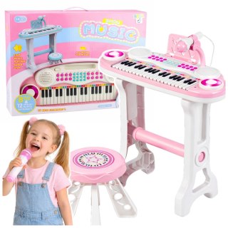 Pianinko Elektroniczne Organy Dla Dzieci Stołek Mikrofon MP3 Różowe LEAN Toys