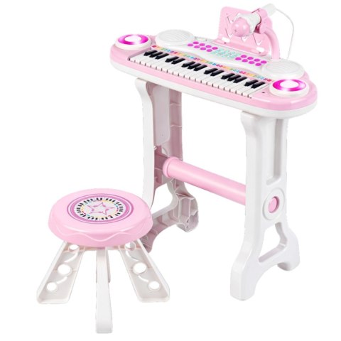 Pianinko Elektroniczne Organy Dla Dzieci Stołek Mikrofon MP3 Różowe LEAN Toys