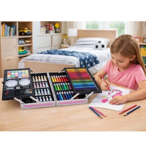 Zestaw Artystyczny Plastyczny Jednorożec Walizka Różowa 150 el. LEAN Toys