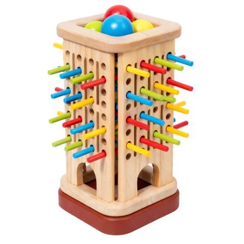 Drewniana Gra Zręcznościowa Edukacyjna Wieża Patyczki Kulki Kostka 37 el. LEAN Toys