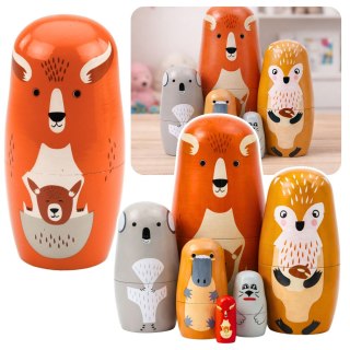 Zestaw Drewniane Lalki Matrioszki Układanka Zwierzęta Leśne 6 szt. LEAN Toys