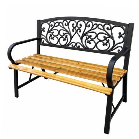 Ławka Ogrodowa Park Taras Ogród Metalowe Oparcie Drewniana Zdobiona 118 cm LEAN