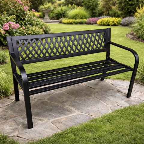 Ławka Ogrodowa Parkowa Taras Ogród Metalowa Oparcie Czarna 120 cm LEAN