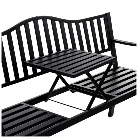 Ławka Ogrodowa Taras Ogród Park Metalowa Oparcie Stolik Czarna 150 cm LEAN