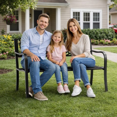 Ławka Ogrodowa Taras Ogród Park Metalowa Oparcie WELCOME Czarna 127 cm LEAN