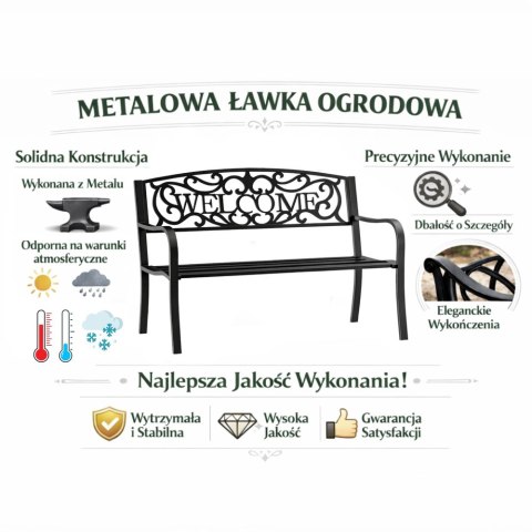 Ławka Ogrodowa Taras Ogród Park Metalowa Oparcie WELCOME Czarna 127 cm LEAN