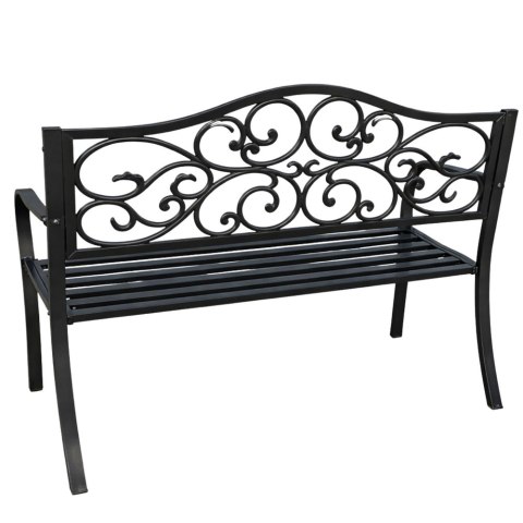 Ławka Ogrodowa Taras Ogród Park Metalowa Oparcie Zdobiona Czarna 127 cm LEAN
