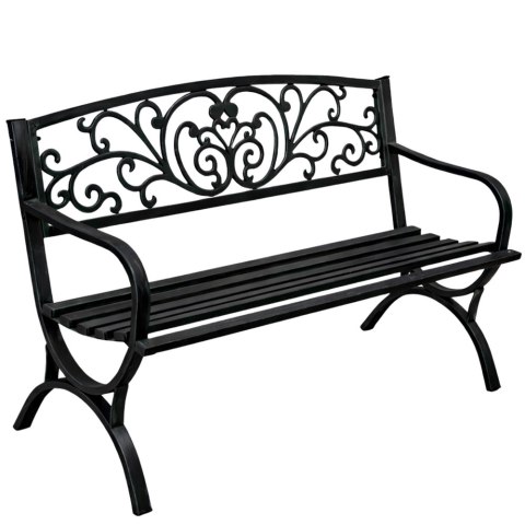 Ławka Ogrodowa Taras Ogród Parkowa Metalowa Oparcie Zdobiona Czarna 127 cm LEAN