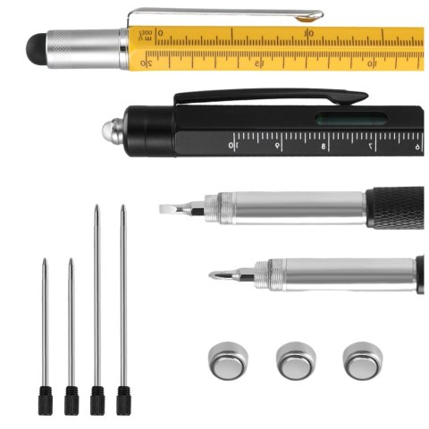 Długopisy Wielofunkcyjne 9w1 Poziomica Latarka Śrubokręt Żółty Czarny 2szt LEAN