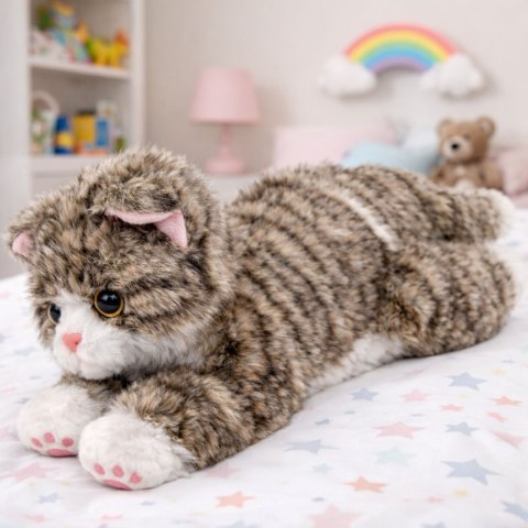 Pluszowa Maskotka Przytulanka Kotek Leżący Beżowy 38 cm LEAN Toys