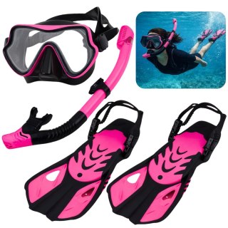 Zestaw Do Nurkowania Snorkelingu Płetwy Okulary Fajka Czarno-Różowy S/M LEAN Toys