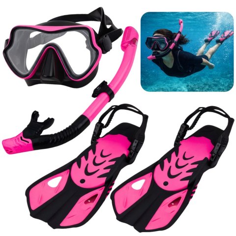 Zestaw Do Nurkowania Snorkelingu Płetwy Okulary Fajka Czarno-Różowy S/M LEAN Toys