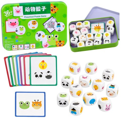 Gra Edukacyjna Dla Dzieci Dopasuj Zwierzątka Kostki Drewniane Karty LEAN Toys