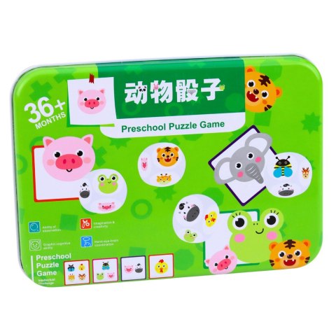 Gra Edukacyjna Dla Dzieci Dopasuj Zwierzątka Kostki Drewniane Karty LEAN Toys