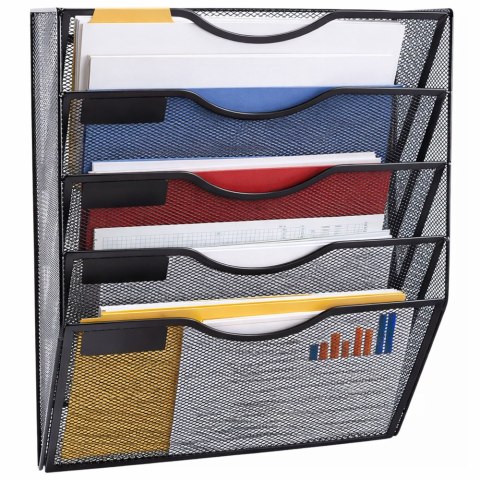 Metalowy Organizer Na Dokumenty Gazety Regał Na Ścianę 5 Przegród A4 Czarny LEAN