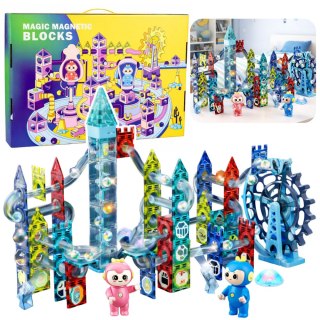 Zestaw Klocki Magnetyczne Tor Kulkowy Koło Młyńskie 118 el. LEAN Toys