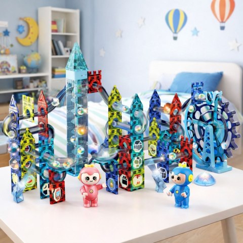 Zestaw Klocki Magnetyczne Tor Kulkowy Koło Młyńskie 118 el. LEAN Toys