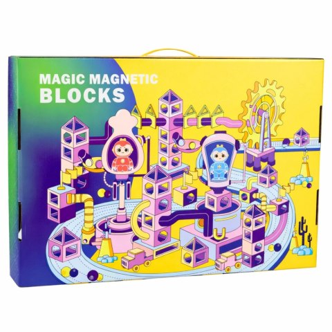 Zestaw Klocki Magnetyczne Tor Kulkowy Koło Młyńskie 118 el. LEAN Toys