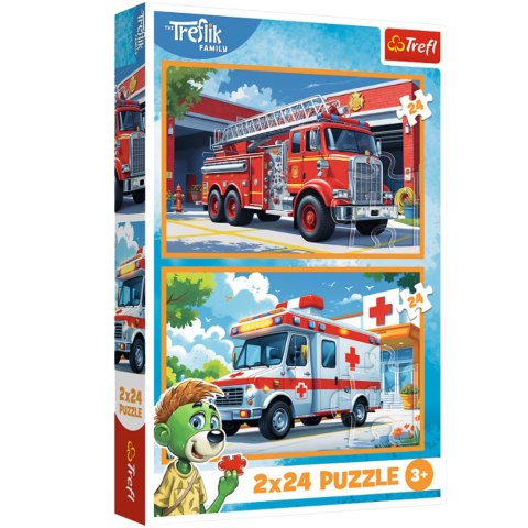 Puzzle - 2x24 - Wóz strażacki i karetka - Rodzina Treflików - Trefl 34447 Trefl Puzzle