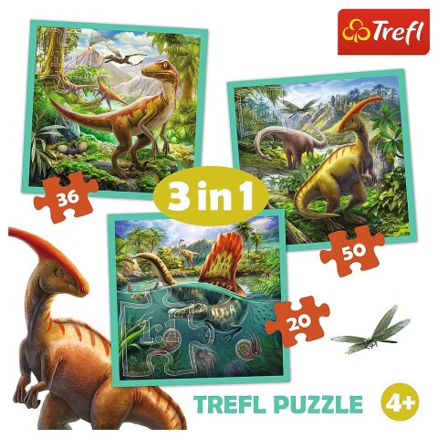 Puzzle - 3w1 (20, 36, 50) - Niezwykły świat dinozaurów - Trefl 34837 Trefl Puzzle