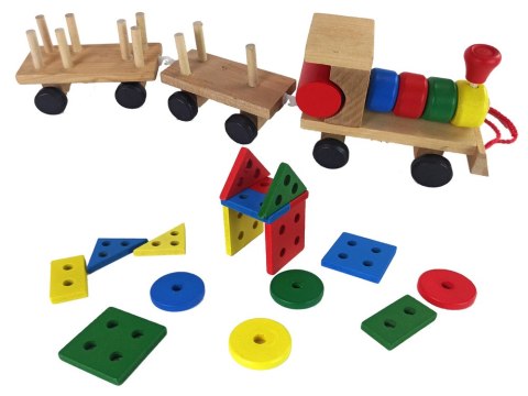 Drewniany Pociąg Lokomotywa 2 Wagony Odpinane LEAN Toys