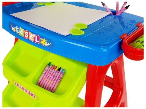 Stolik Edukacyjny Szufladki z Projektorem 36 Obrazków Kredki Szablony Niebiesko Czerwony LEAN Toys