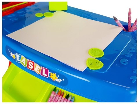 Stolik Edukacyjny Szufladki z Projektorem 36 Obrazków Kredki Szablony Niebiesko Czerwony LEAN Toys