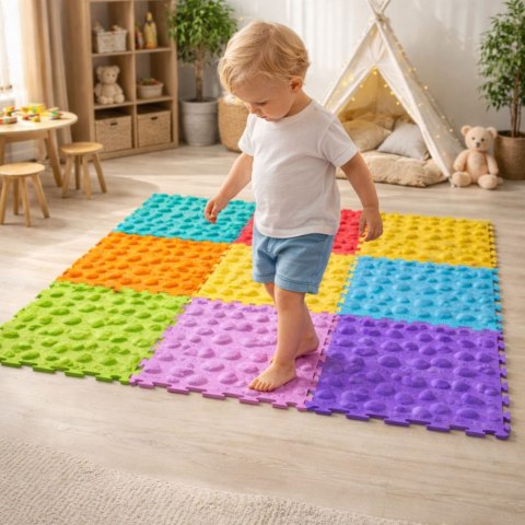 Ścieżka Sensoryczna Puzzle Kafelki Różne Struktury Kolory 24,5 cm 10 szt. LEAN Toys