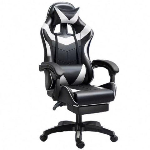 Fotel Gamingowy LEAN Obrotowy Biurowy Z Podnóżkiem Poduszki Czarno-Biały LEAN
