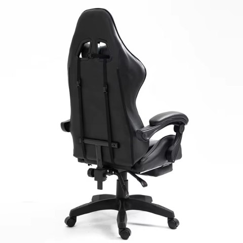 Fotel Gamingowy LEAN Obrotowy Biurowy Z Podnóżkiem Poduszki Czarno-Biały LEAN