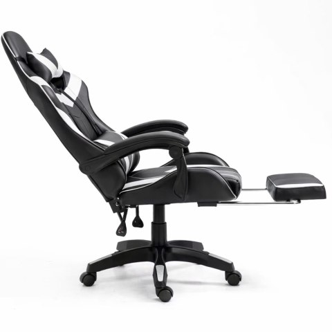 Fotel Gamingowy LEAN Obrotowy Biurowy Z Podnóżkiem Poduszki Czarno-Biały LEAN