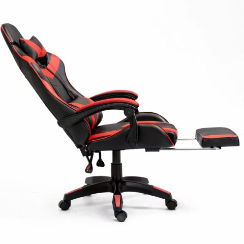 Fotel Gamingowy LEAN Obrotowy Biurowy Z Podnóżkiem Poduszki Czarno-Czerwony LEAN